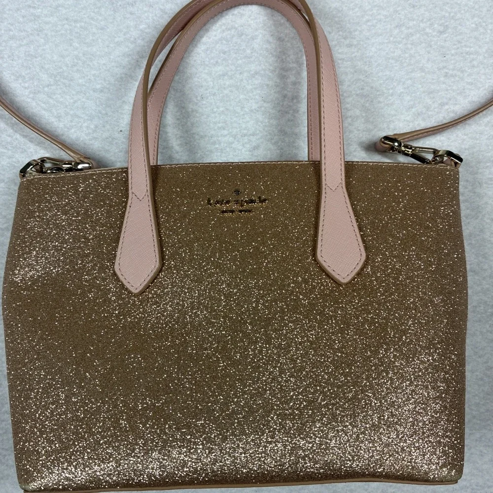 Kate Spade Joeley Satchel Tote Pink Rose Gold Glitter Shoulder Crossbody Strap